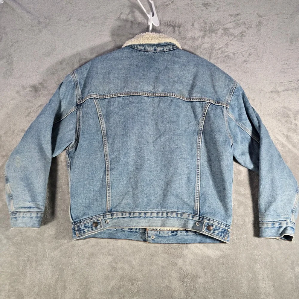 Levi's Premium Denim Trucker‎ Jacket Sherpa Lined Button Up Light Wash S - Picture 7 of 8